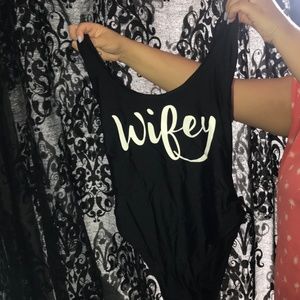 Black wifey one piece bathing suit. Brand new!